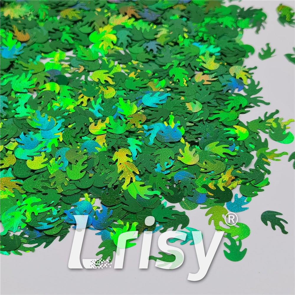 9mm Flame Or Fire Shaped Holographic Green Glitter LB0600