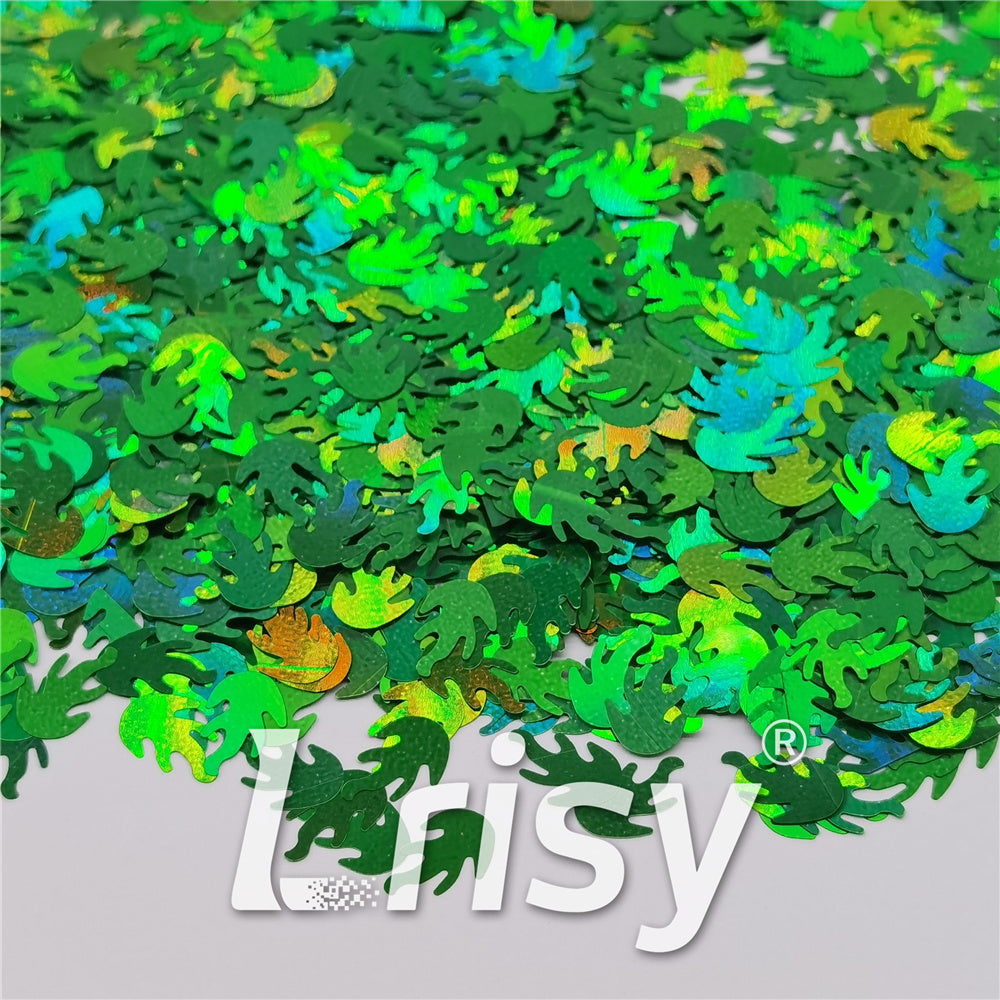 9mm Flame Or Fire Shaped Holographic Green Glitter LB0600