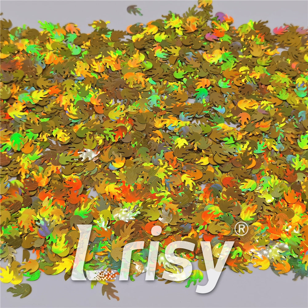 9mm Flame Or Fire Shaped Holographic Gold Glitter LB0210