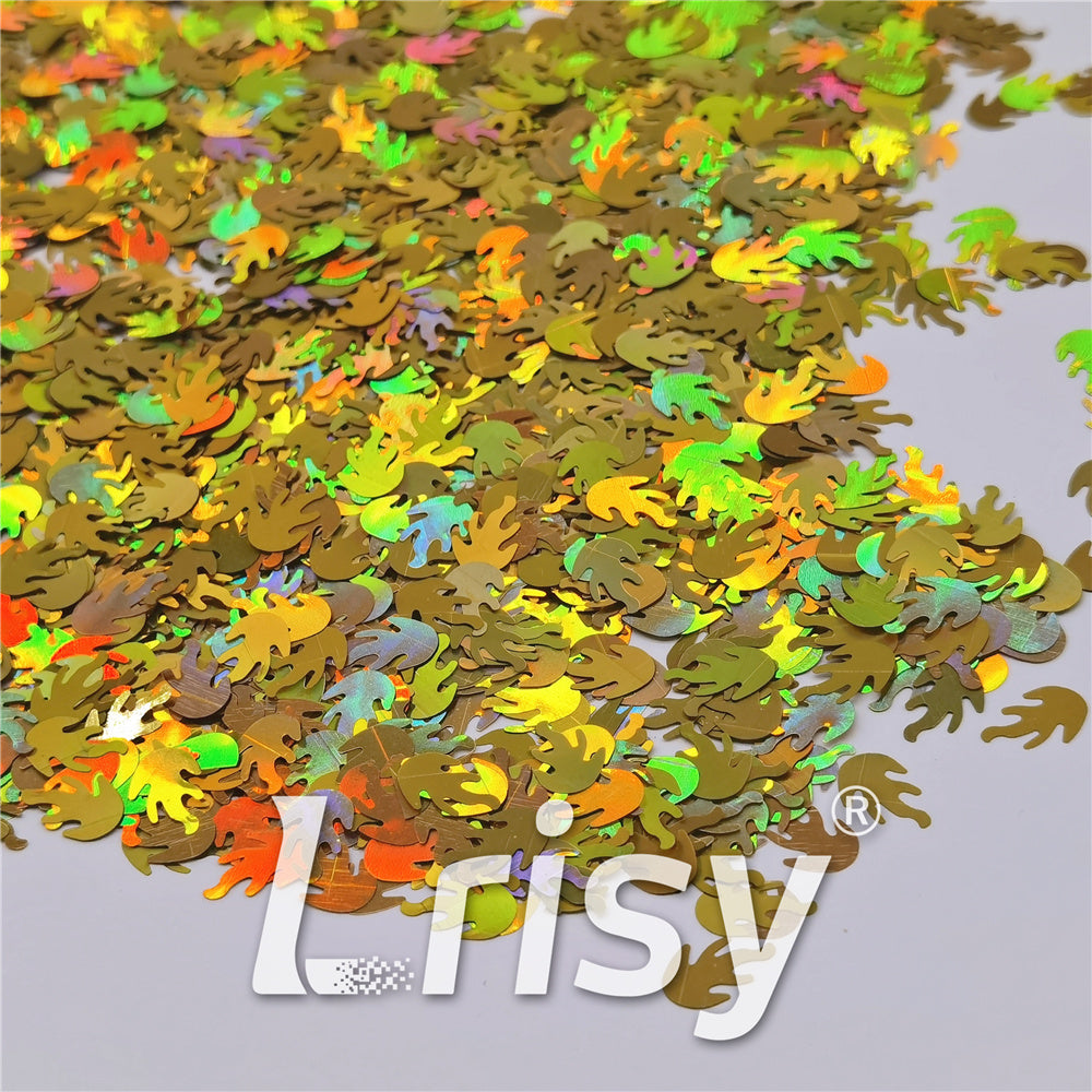 9mm Flame Or Fire Shaped Holographic Gold Glitter LB0210