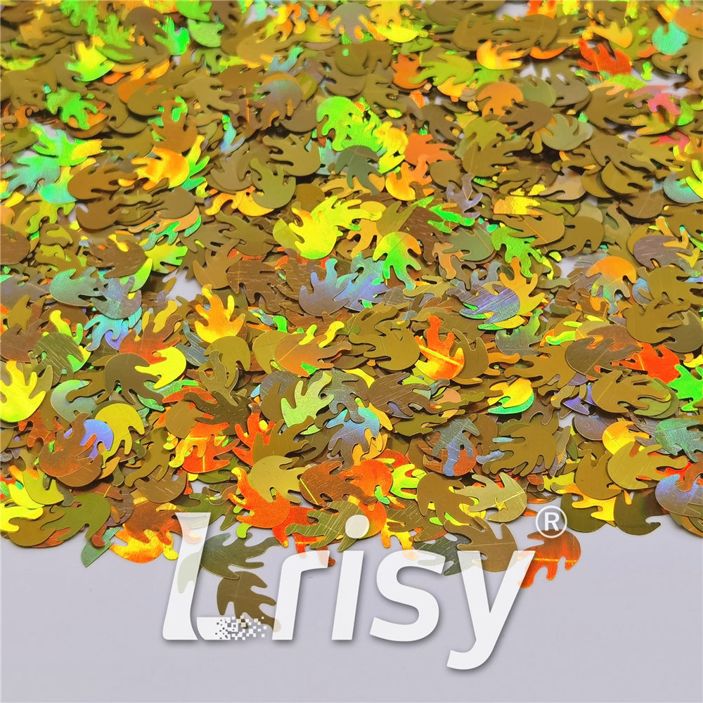 9mm Flame Or Fire Shaped Holographic Gold Glitter LB0210