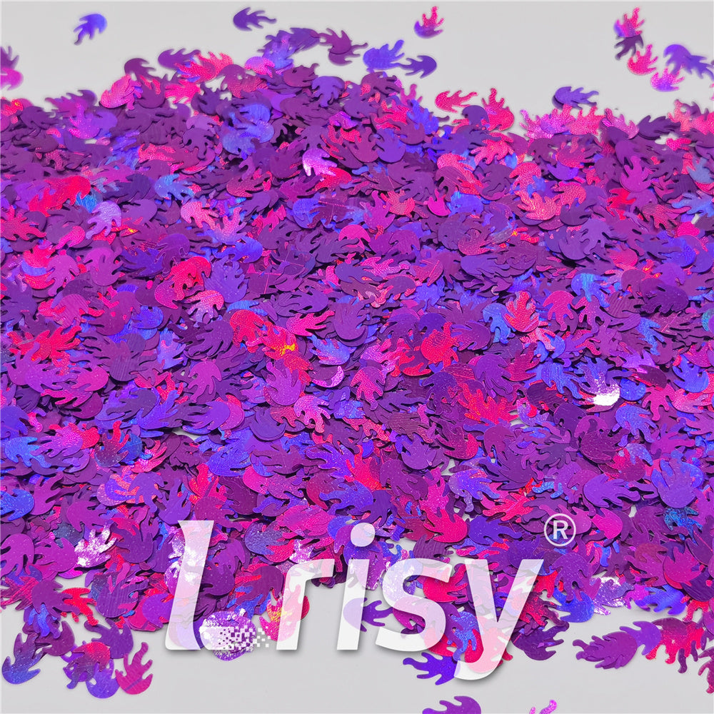 9mm Flame Or Fire Shaped Holographic Purple Glitter LB0800