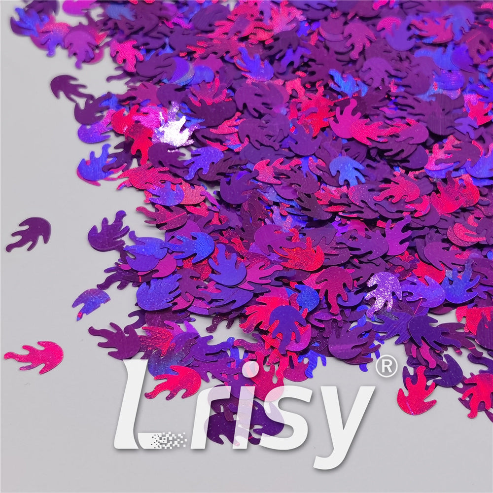 9mm Flame Or Fire Shaped Holographic Purple Glitter LB0800