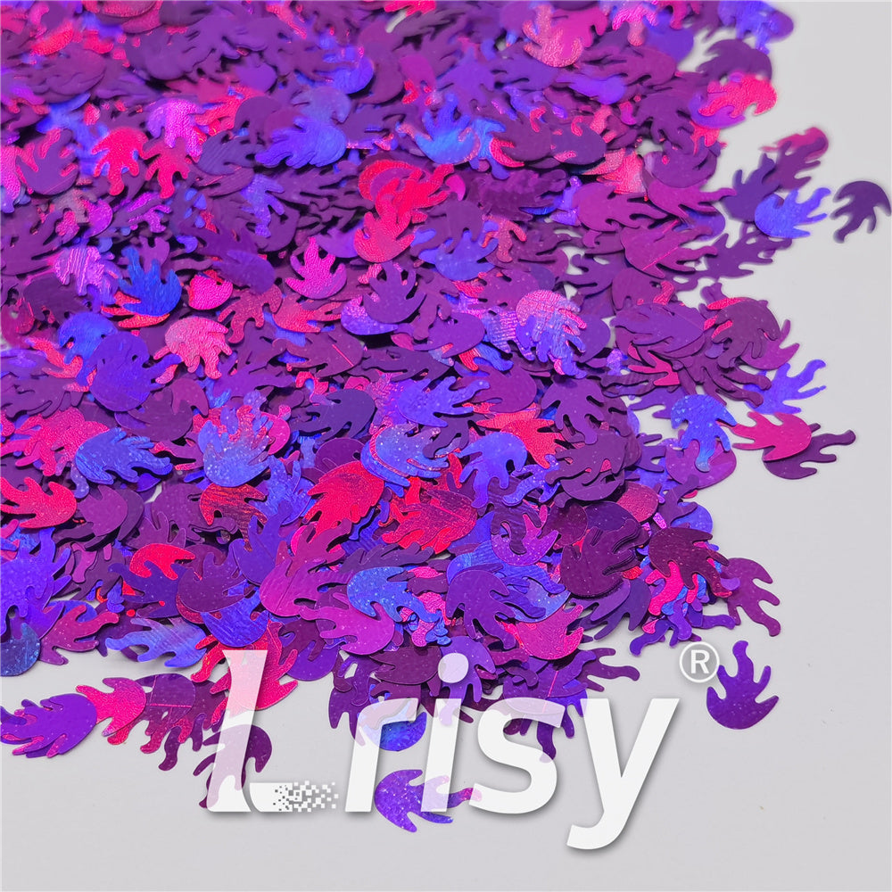 9mm Flame Or Fire Shaped Holographic Purple Glitter LB0800