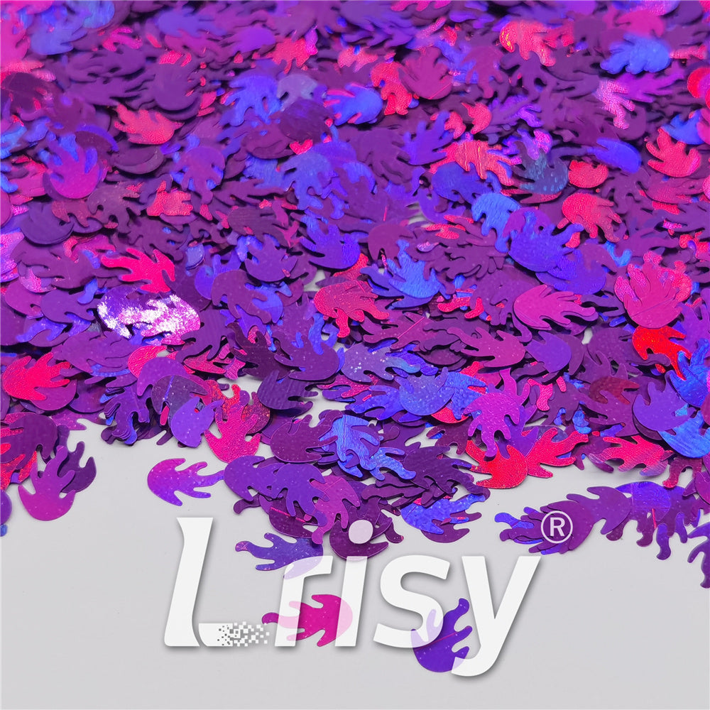 9mm Flame Or Fire Shaped Holographic Purple Glitter LB0800