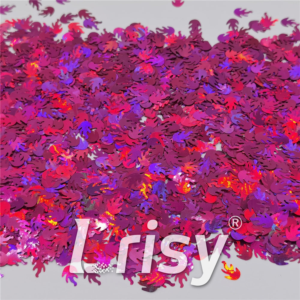 9mm Flame Or Fire Shaped Holographic Rose Red Glitter LB0912