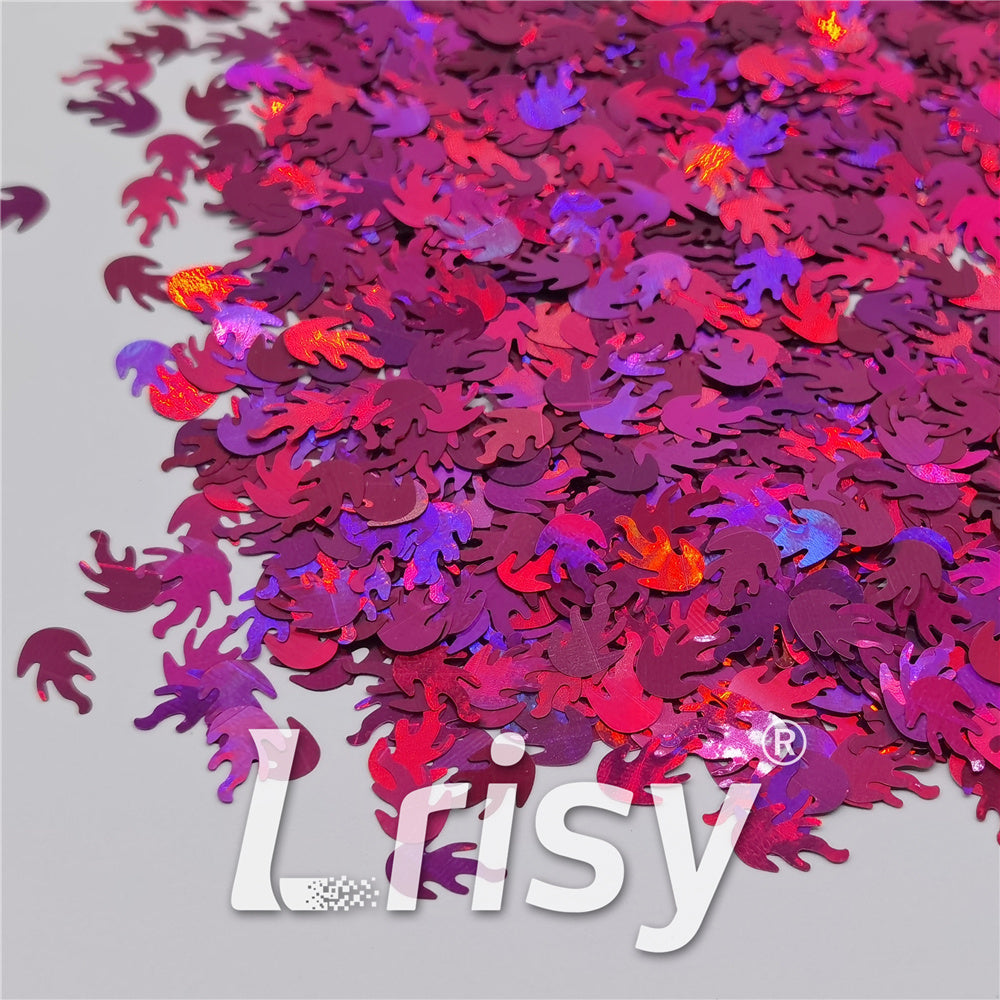 9mm Flame Or Fire Shaped Holographic Rose Red Glitter LB0912