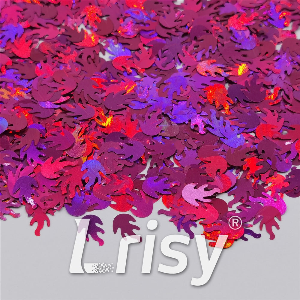 9mm Flame Or Fire Shaped Holographic Rose Red Glitter LB0912
