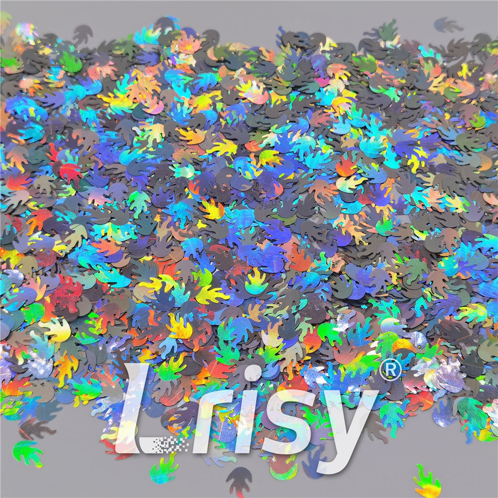 9mm Flame Or Fire Shaped Holographic Silver Glitter LB0100