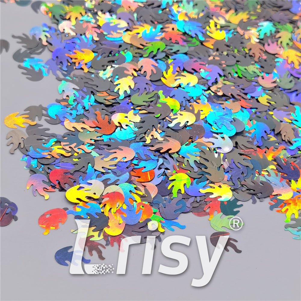 9mm Flame Or Fire Shaped Holographic Silver Glitter LB0100