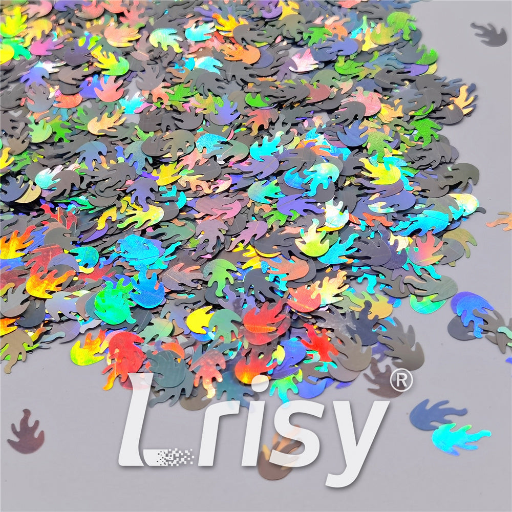 9mm Flame Or Fire Shaped Holographic Silver Glitter LB0100
