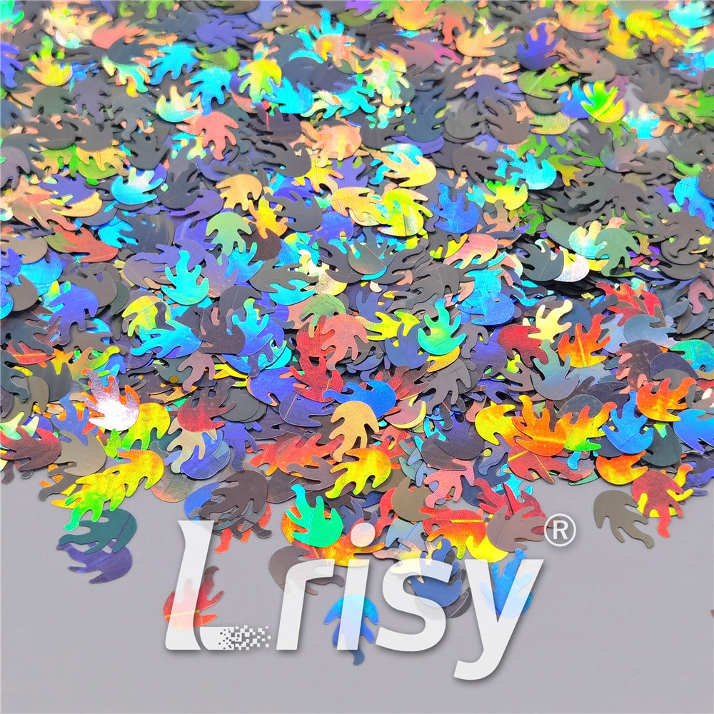 9mm Flame Or Fire Shaped Holographic Silver Glitter LB0100