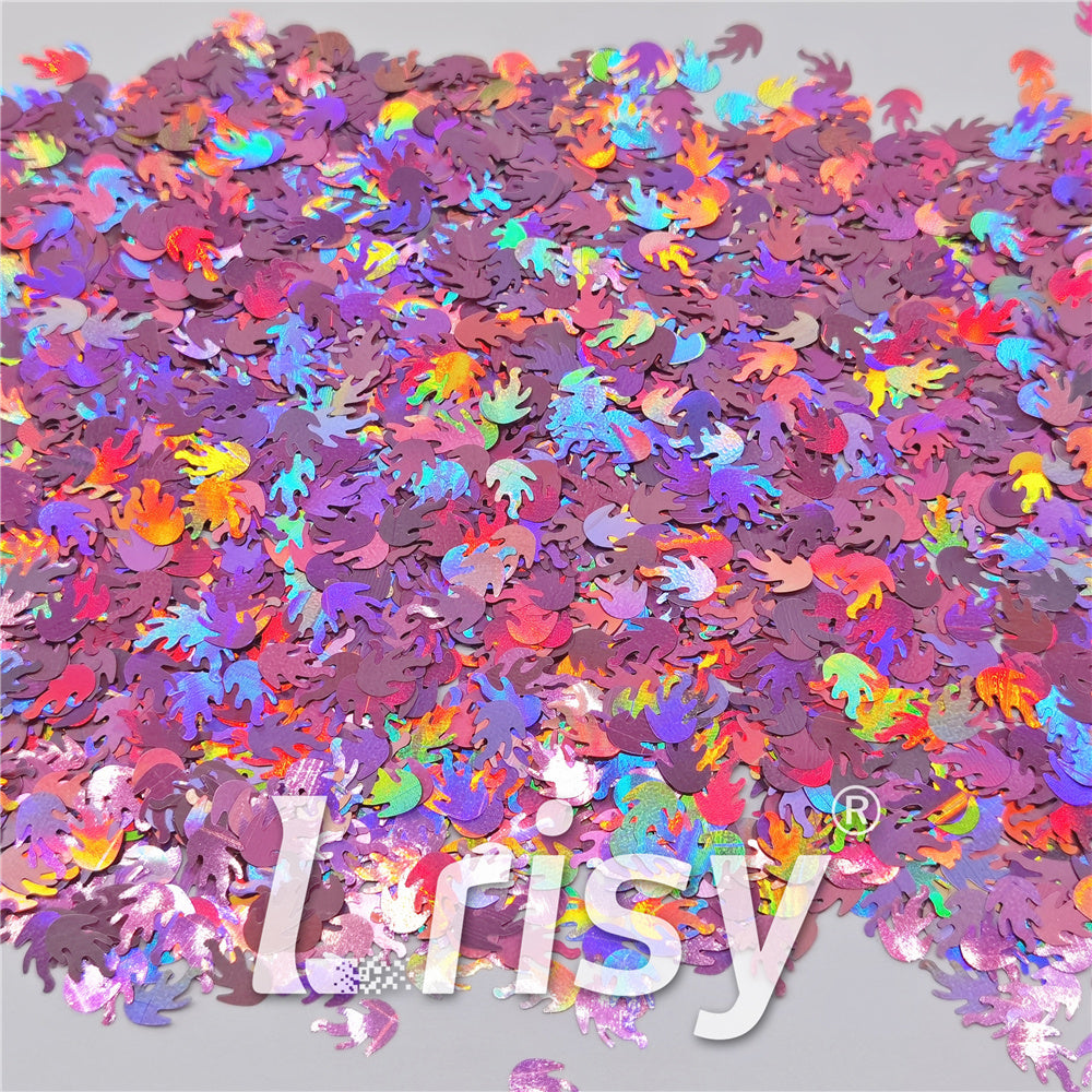 9mm Flame Or Fire Shaped Holographic Pink Glitter LB0901