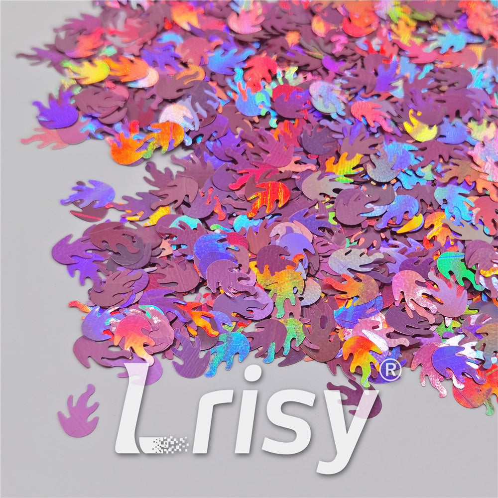 9mm Flame Or Fire Shaped Holographic Pink Glitter LB0901