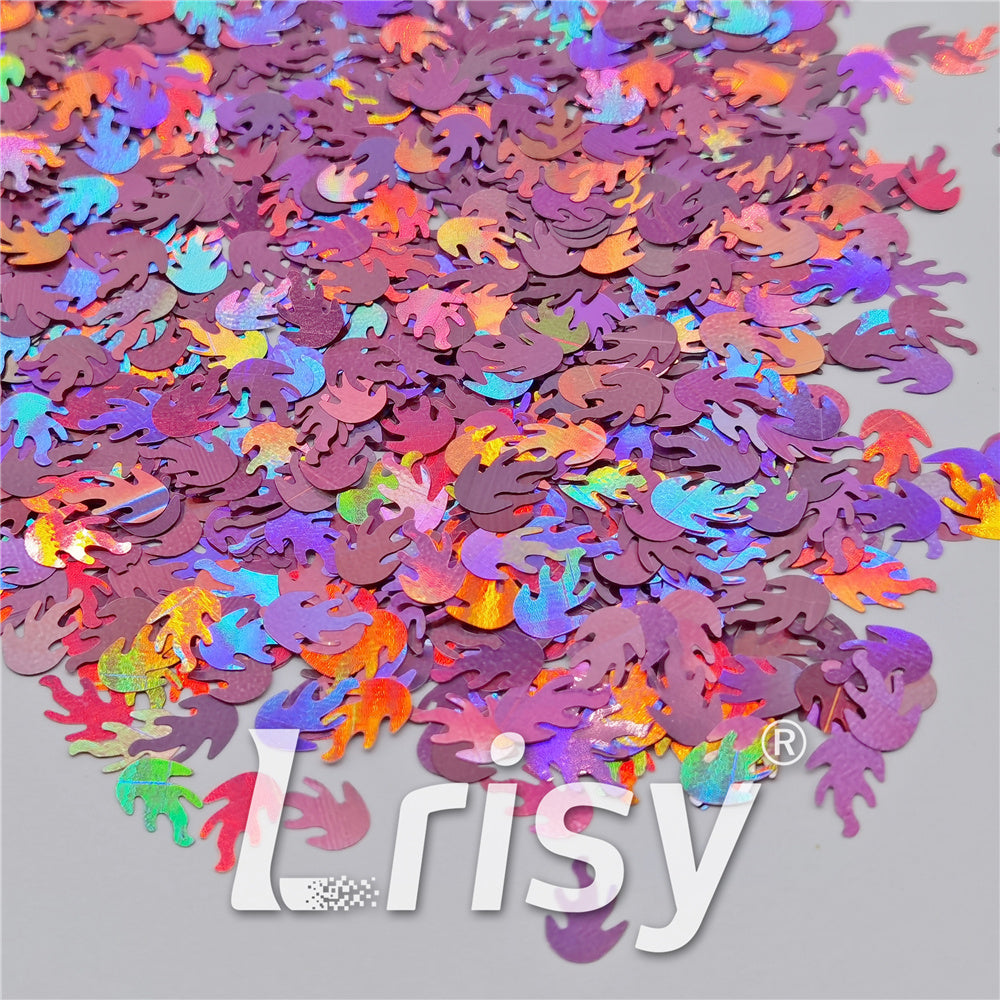 9mm Flame Or Fire Shaped Holographic Pink Glitter LB0901