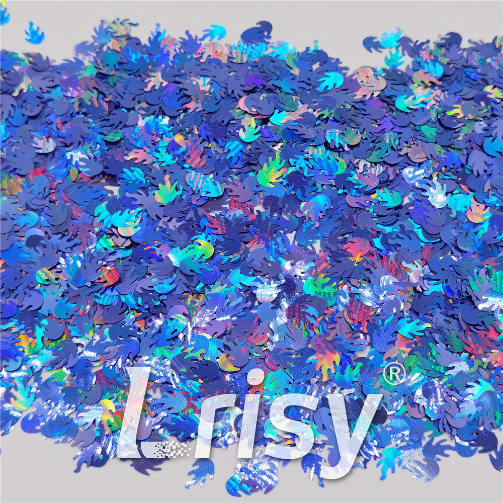 9mm Flame Or Fire Shaped Holographic Sea Blue Glitter LB0709