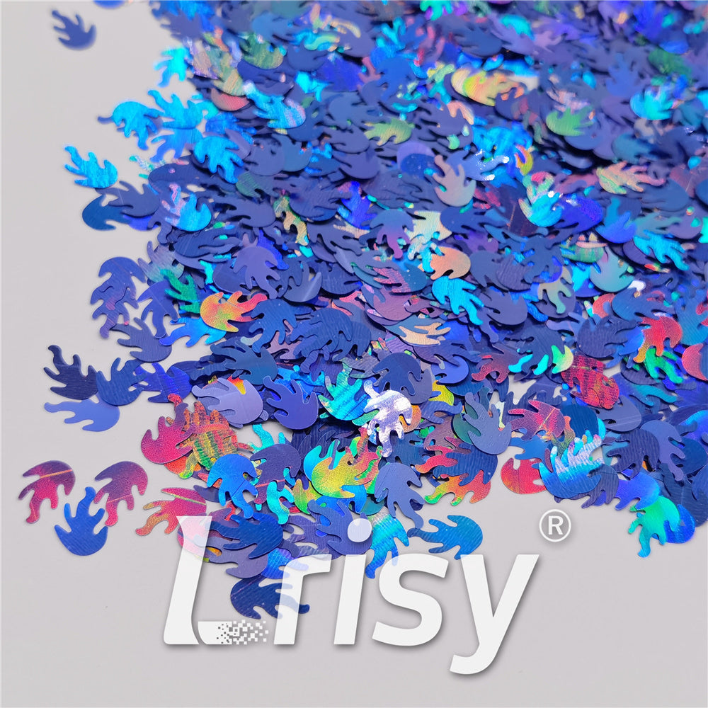 9mm Flame Or Fire Shaped Holographic Sea Blue Glitter LB0709