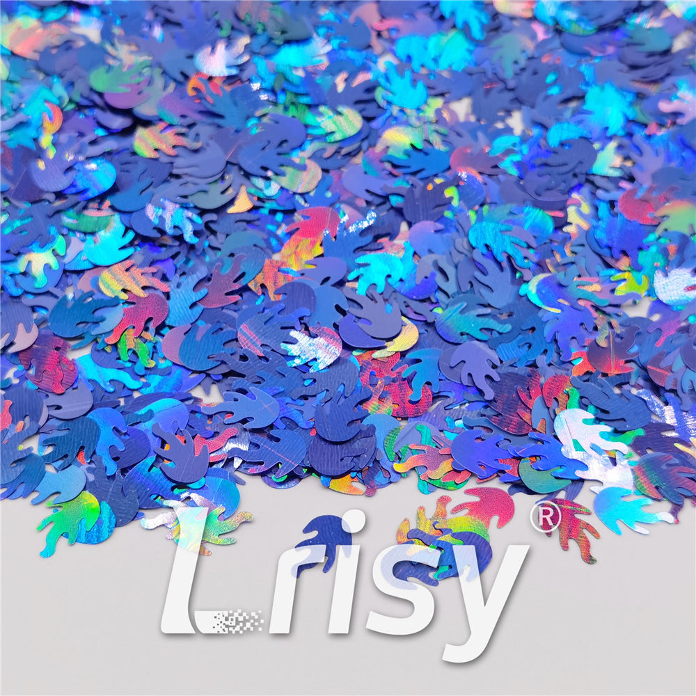 9mm Flame Or Fire Shaped Holographic Sea Blue Glitter LB0709