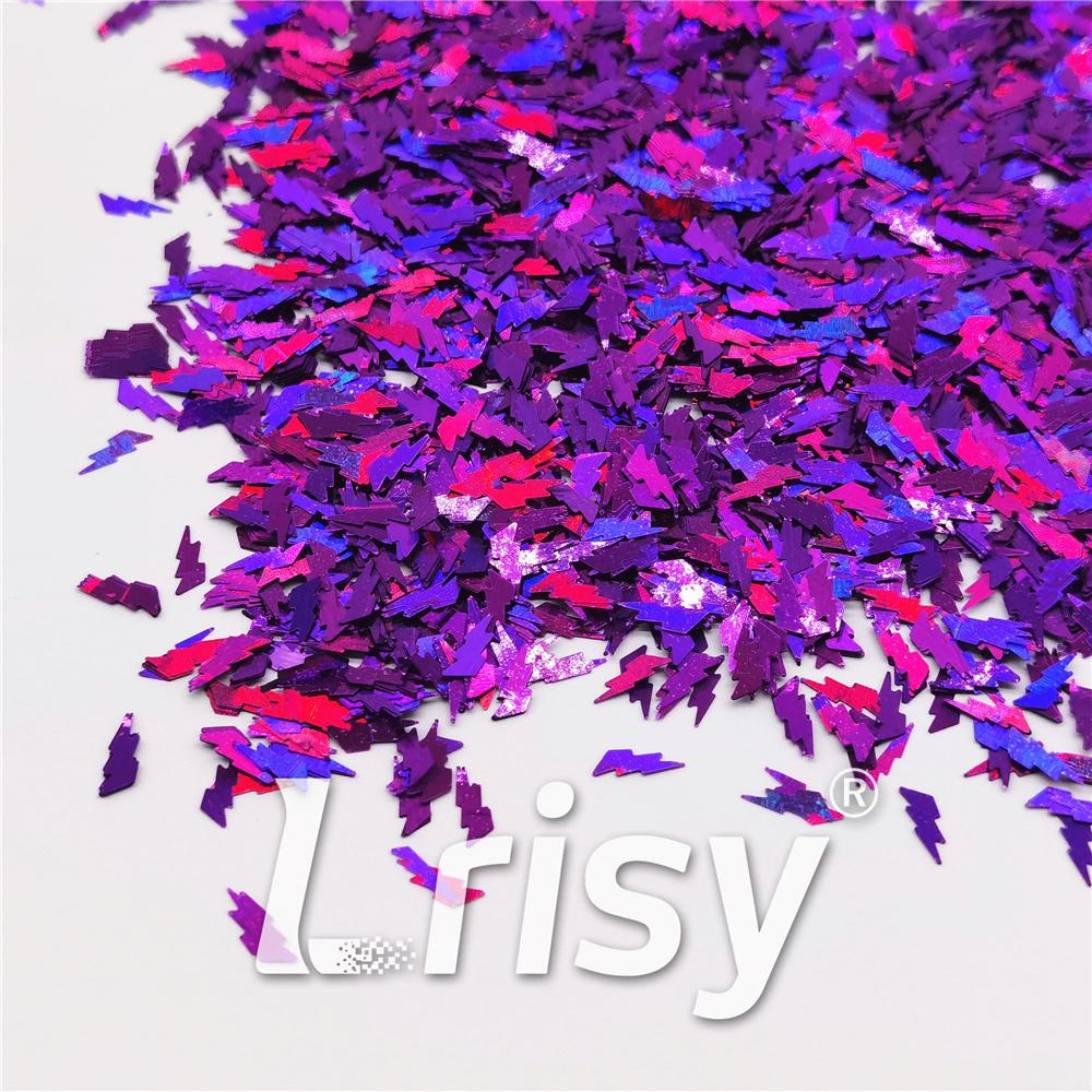 4mm Thunder Or Lightning Shaped Holographic Purple Glitter LB0800