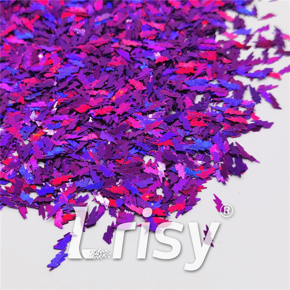 4mm Thunder Or Lightning Shaped Holographic Purple Glitter LB0800