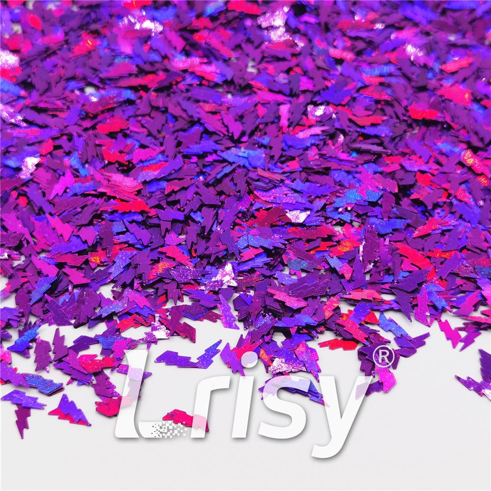 4mm Thunder Or Lightning Shaped Holographic Purple Glitter LB0800