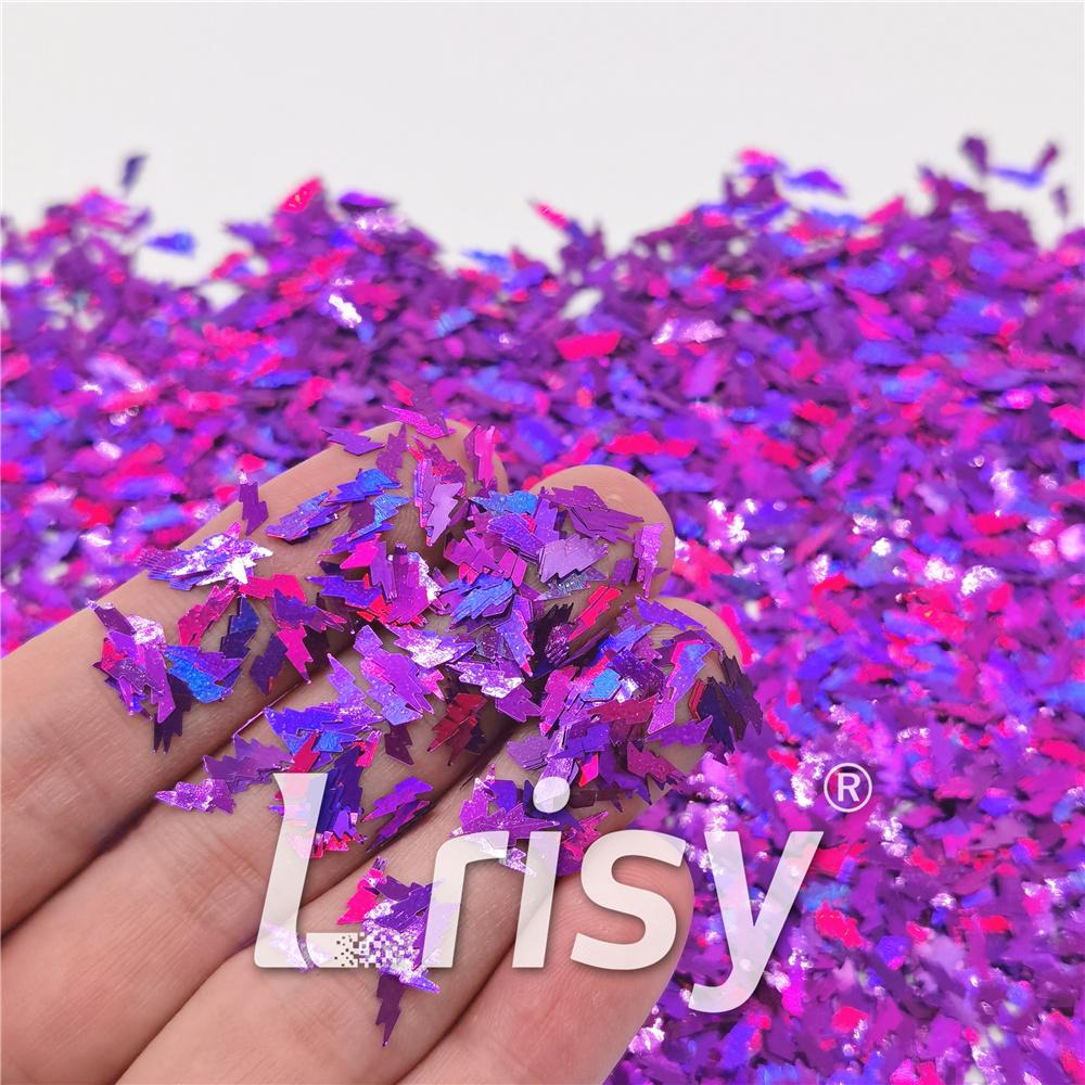 4mm Thunder Or Lightning Shaped Holographic Purple Glitter LB0800