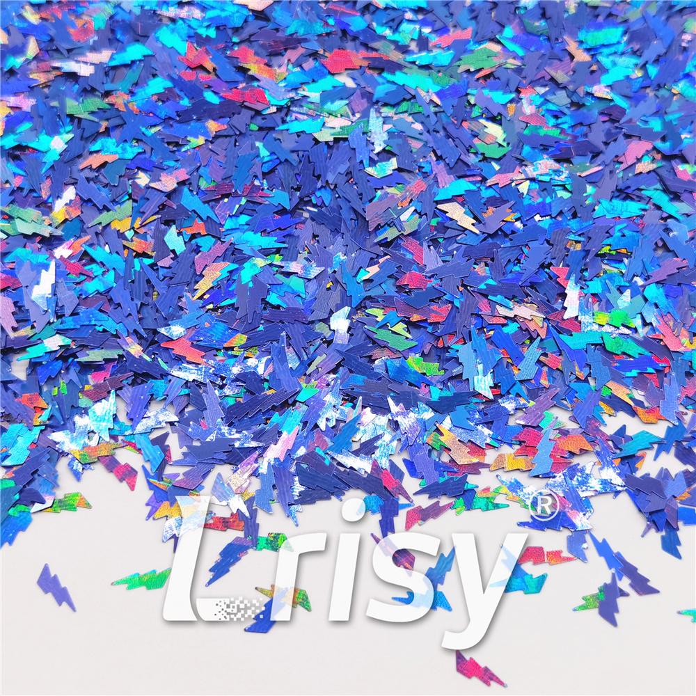 4mm Thunder Or Lightning Shaped Holographic Sea Blue Glitter LB0709