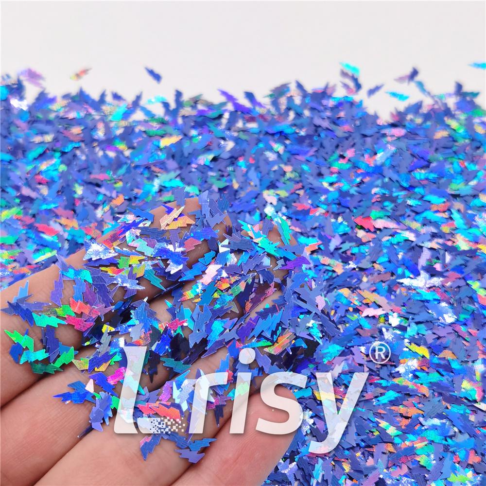 4mm Thunder Or Lightning Shaped Holographic Sea Blue Glitter LB0709