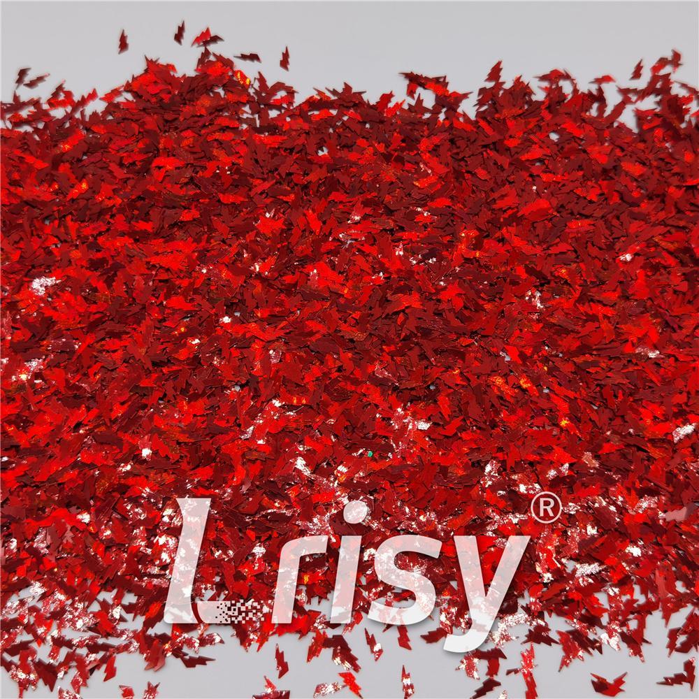 4mm Thunder Or Lightning Shaped Holographic Red Glitter LB0300