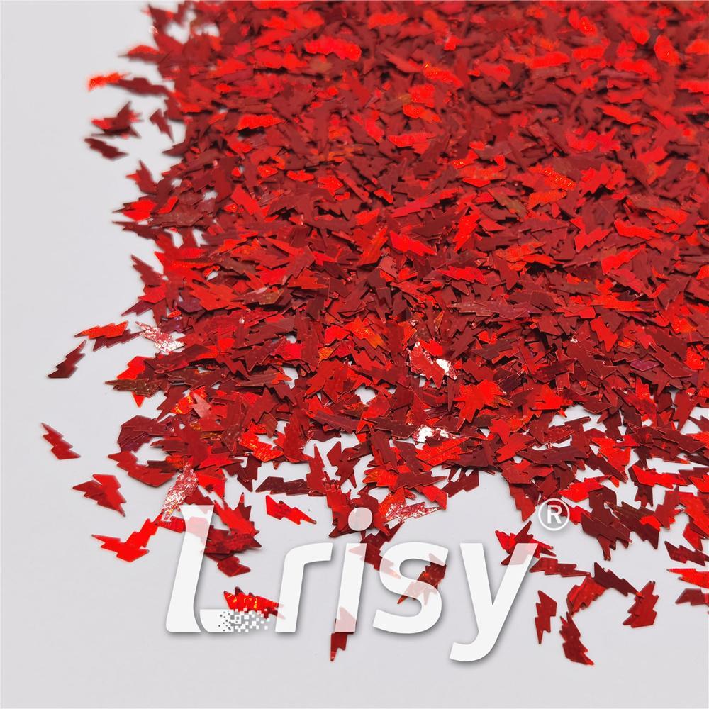 4mm Thunder Or Lightning Shaped Holographic Red Glitter LB0300