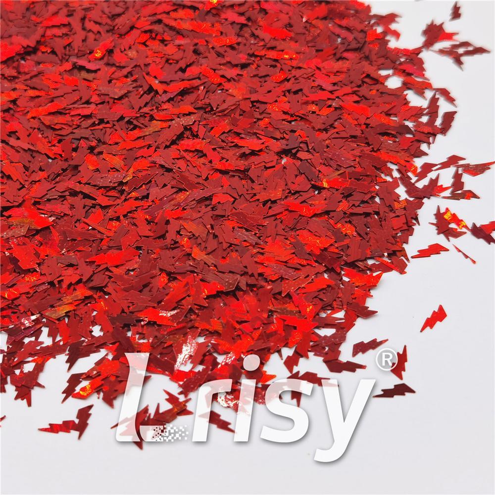 4mm Thunder Or Lightning Shaped Holographic Red Glitter LB0300