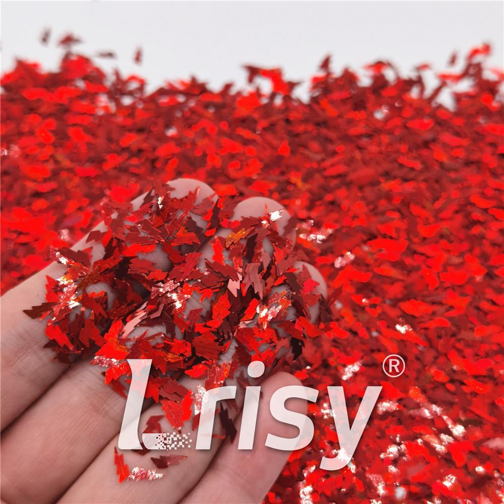 4mm Thunder Or Lightning Shaped Holographic Red Glitter LB0300