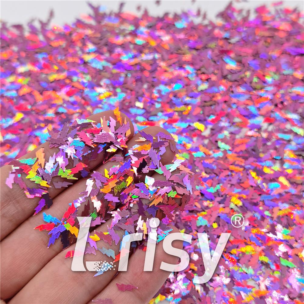 4mm Thunder Or Lightning Shaped Holographic Pink Glitter LB0901