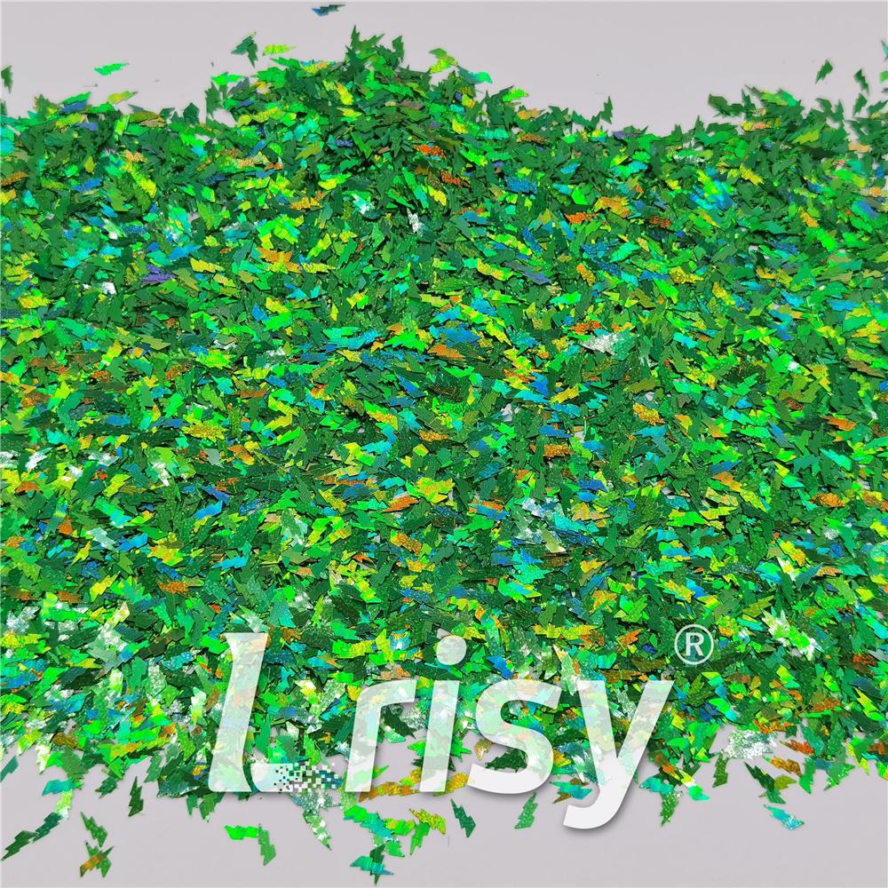 4mm Thunder Or Lightning Shaped Holographic Green Glitter LB0600