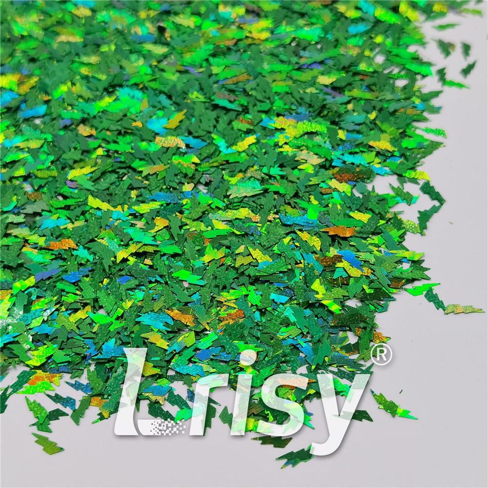 4mm Thunder Or Lightning Shaped Holographic Green Glitter LB0600