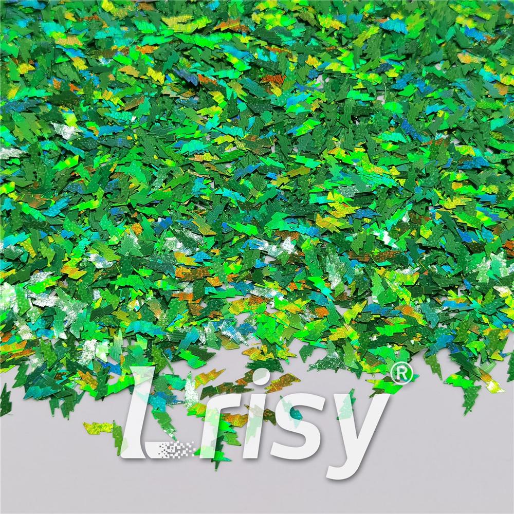 4mm Thunder Or Lightning Shaped Holographic Green Glitter LB0600