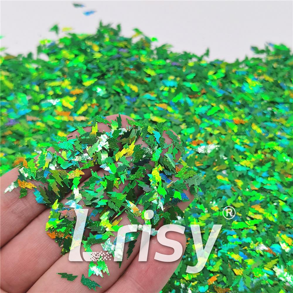 4mm Thunder Or Lightning Shaped Holographic Green Glitter LB0600