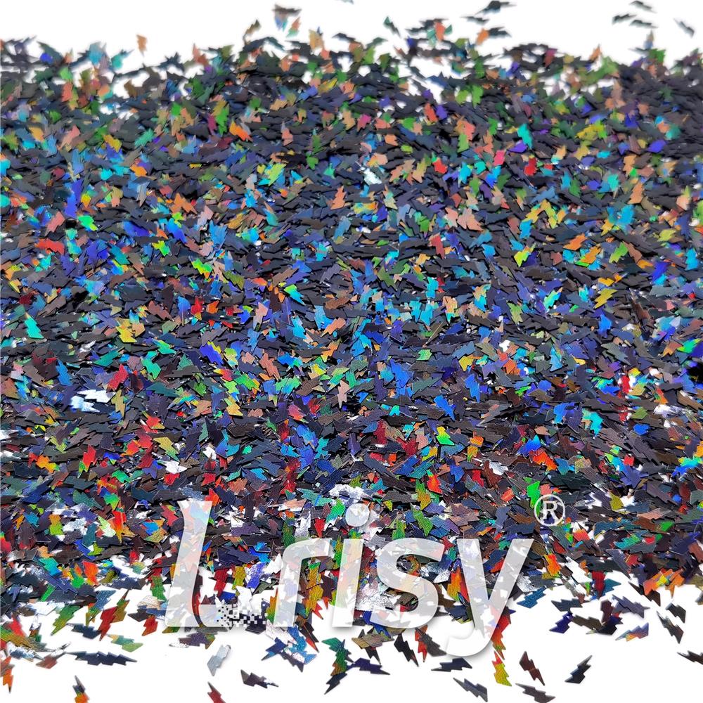4mm Thunder Or Lightning Shaped Holographic Black Glitter LB01000