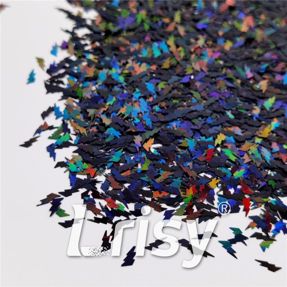 4mm Thunder Or Lightning Shaped Holographic Black Glitter LB01000