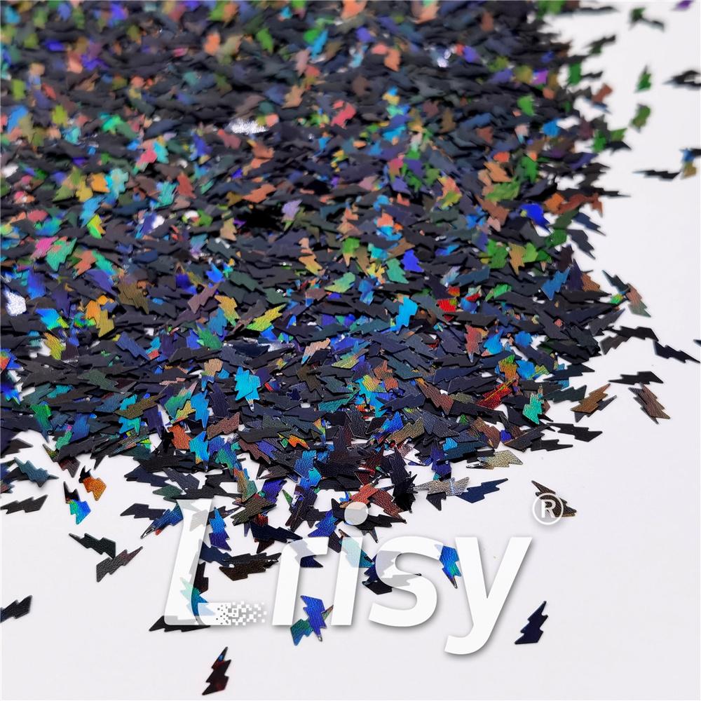 4mm Thunder Or Lightning Shaped Holographic Black Glitter LB01000