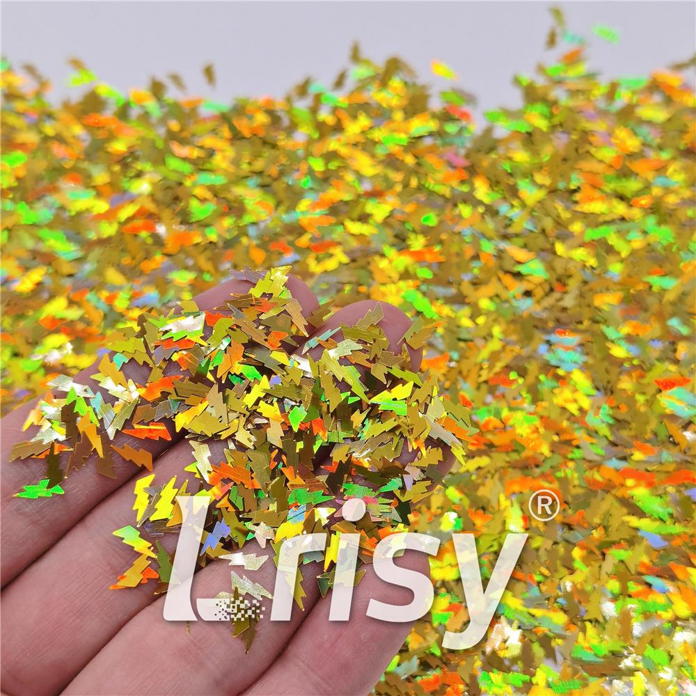 4mm Thunder Or Lightning Shaped Holographic Gold Glitter LB0210