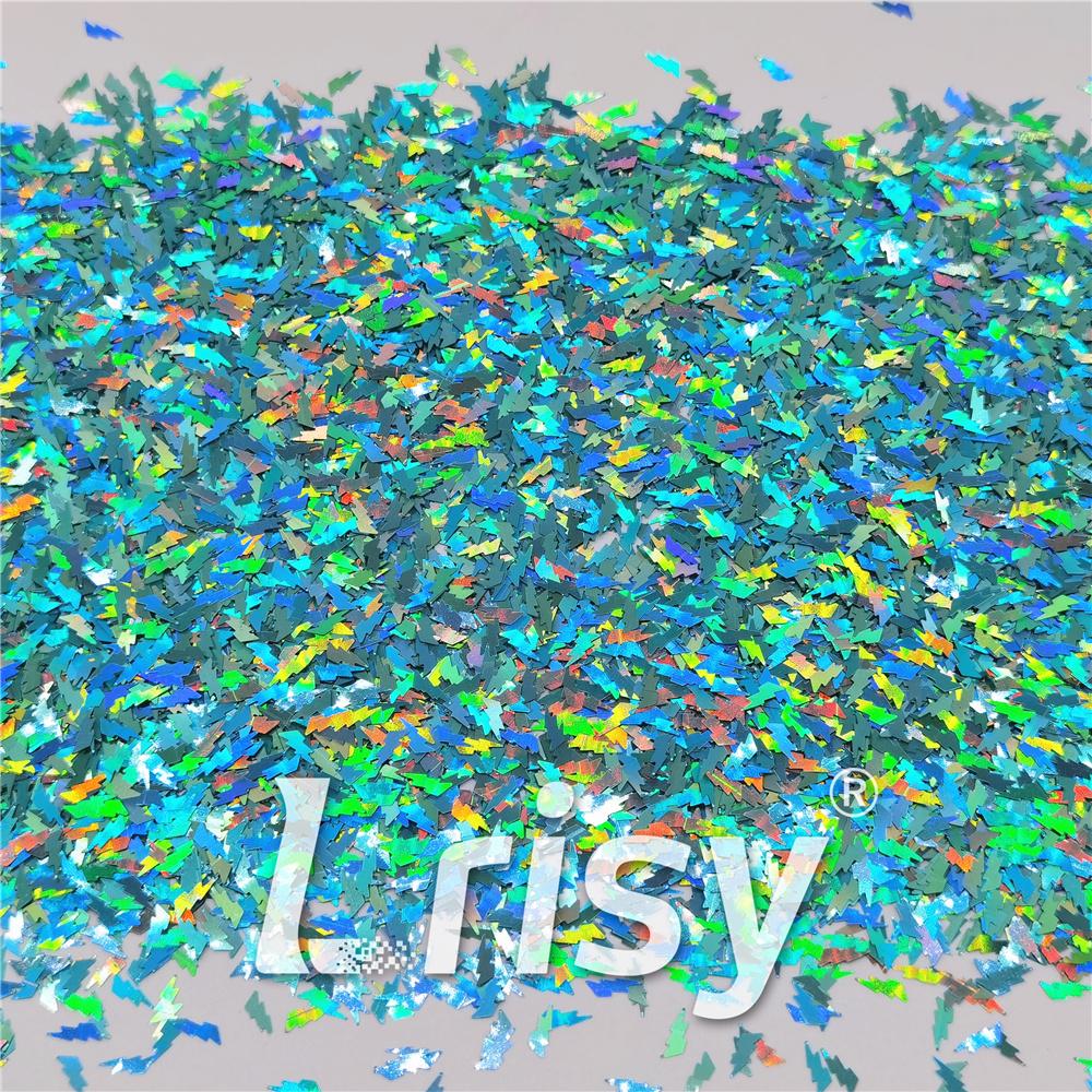 4mm Thunder Or Lightning Shaped Holographic Teal Green Glitter LB0702