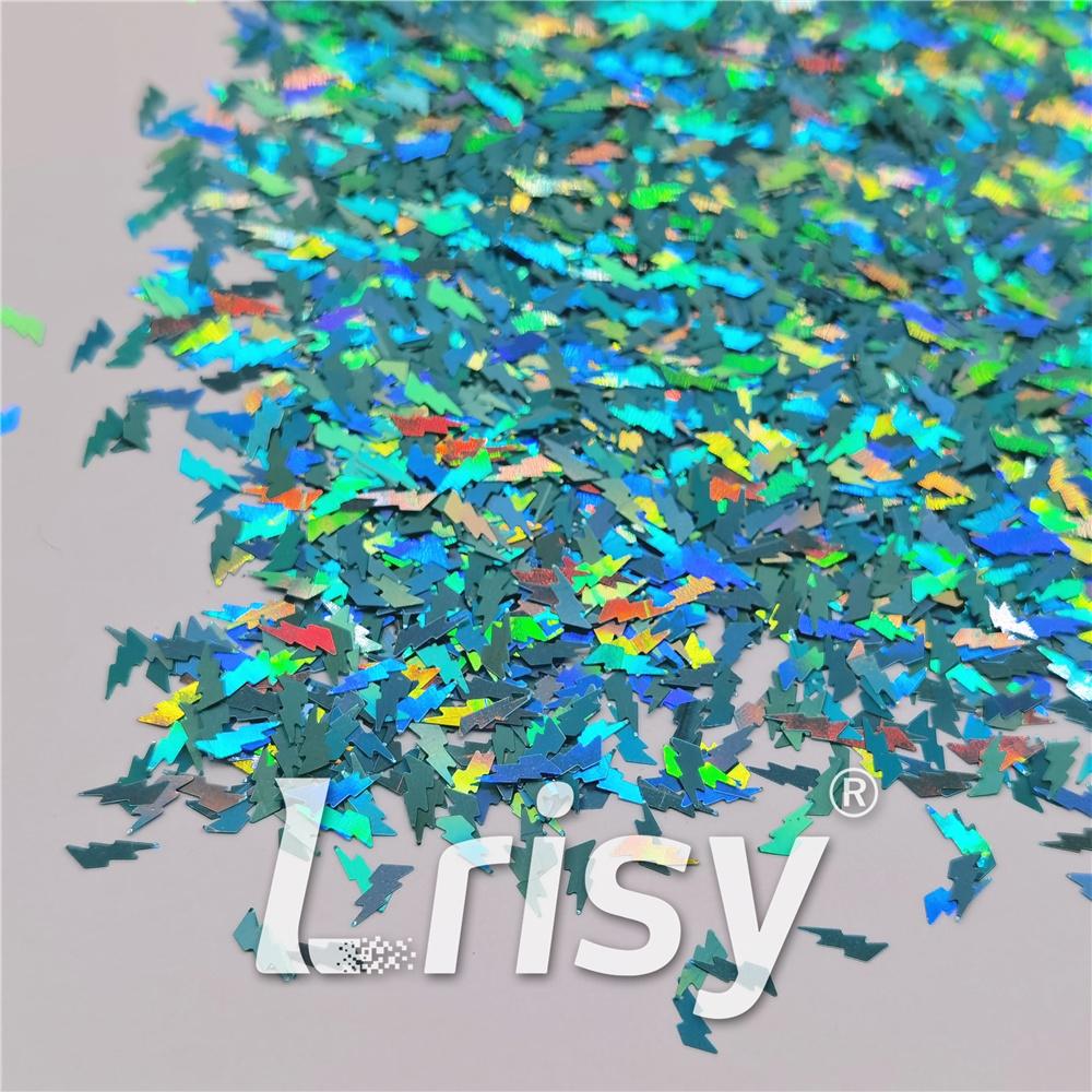 4mm Thunder Or Lightning Shaped Holographic Teal Green Glitter LB0702