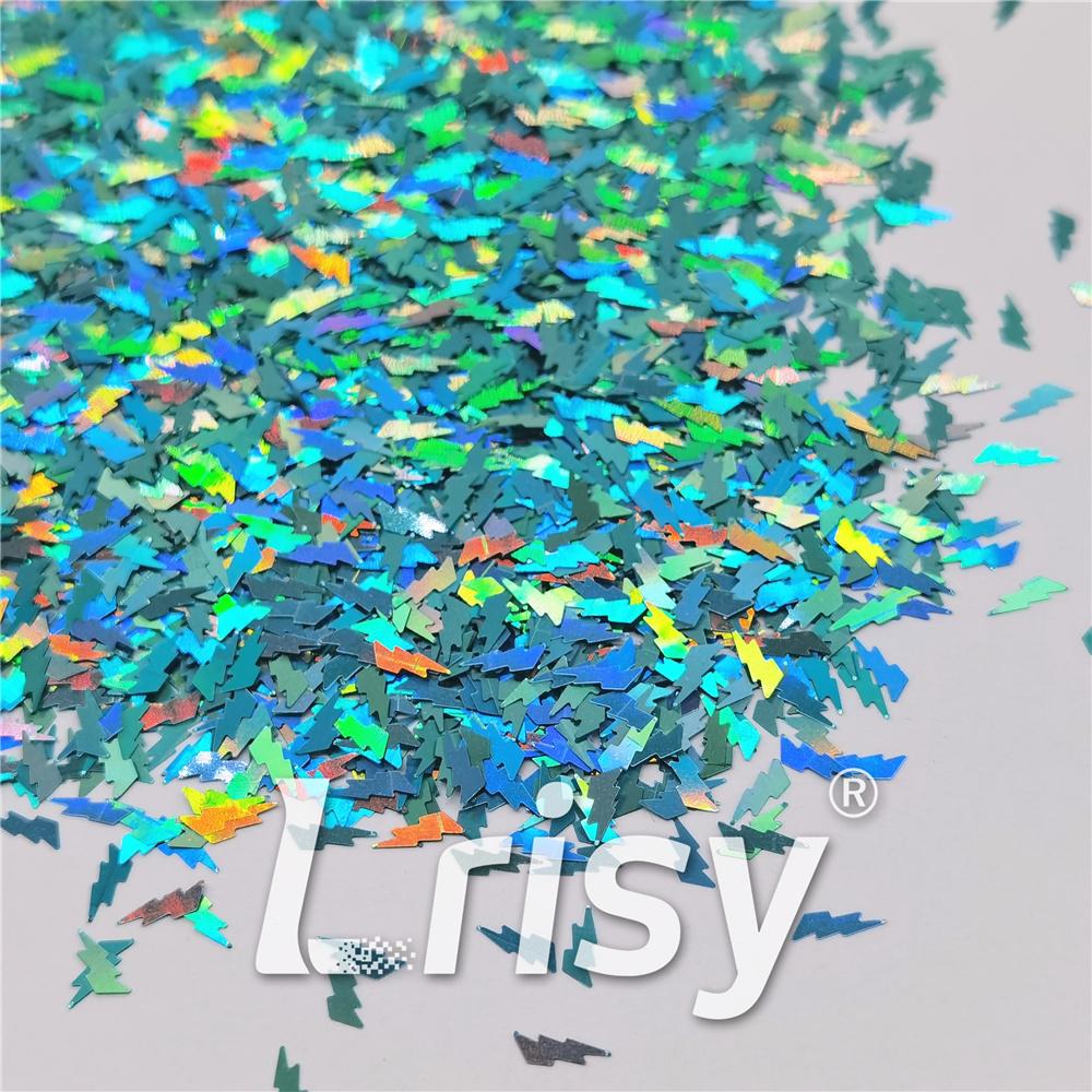 4mm Thunder Or Lightning Shaped Holographic Teal Green Glitter LB0702