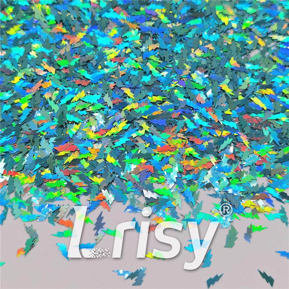 4mm Thunder Or Lightning Shaped Holographic Teal Green Glitter LB0702