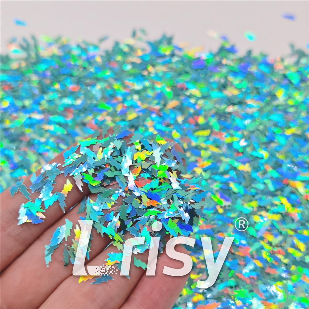4mm Thunder Or Lightning Shaped Holographic Teal Green Glitter LB0702