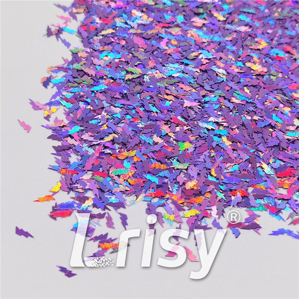 4mm Thunder Or Lightning Shaped Holographic Light Purple Glitter LB0802