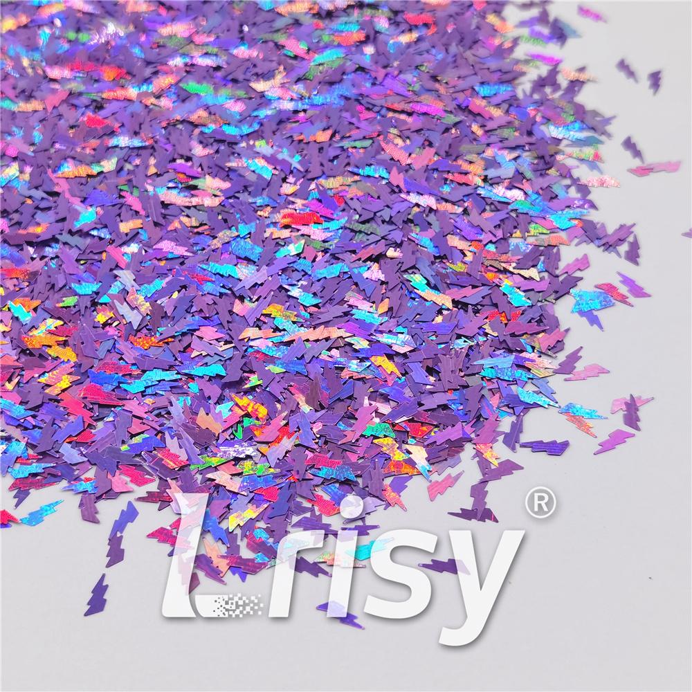 4mm Thunder Or Lightning Shaped Holographic Light Purple Glitter LB0802