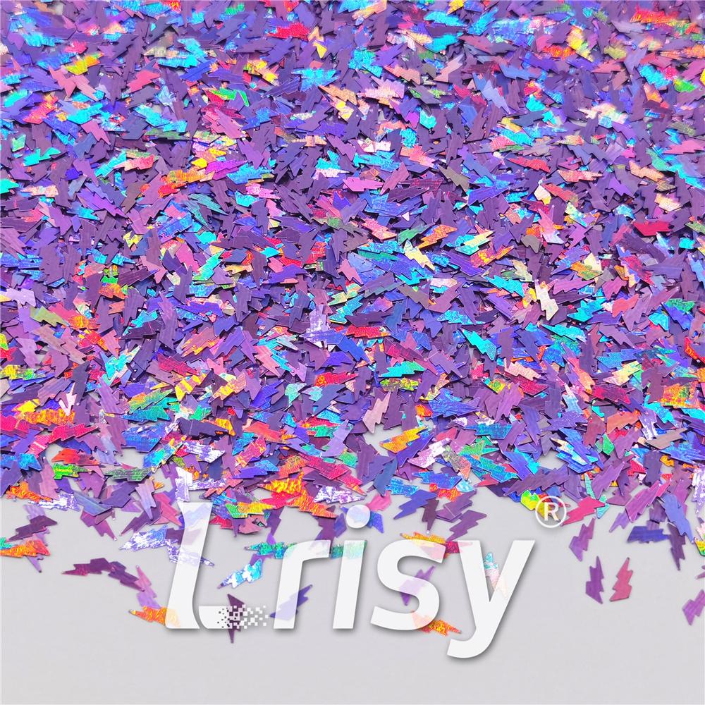 4mm Thunder Or Lightning Shaped Holographic Light Purple Glitter LB0802