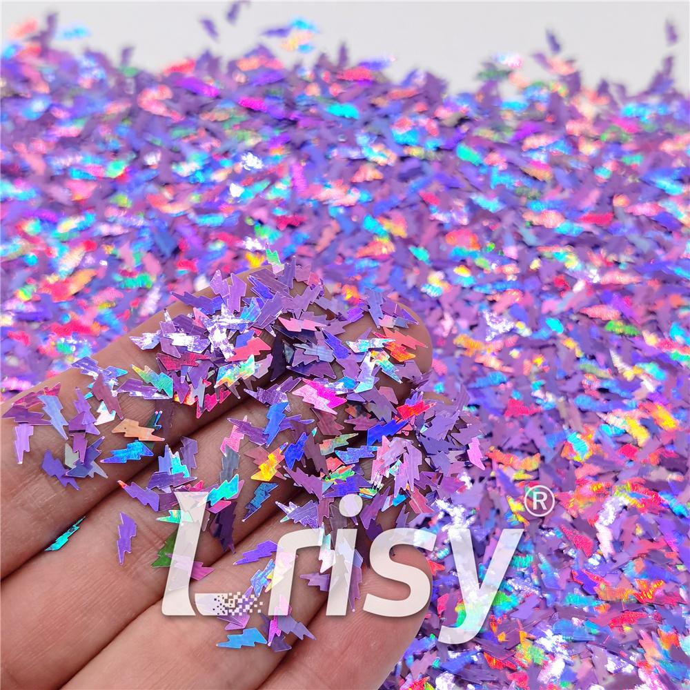 4mm Thunder Or Lightning Shaped Holographic Light Purple Glitter LB0802